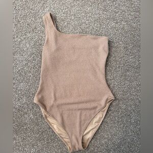 Show Me Your Mumu One Shoulder Textured Bodysuit Tan XL